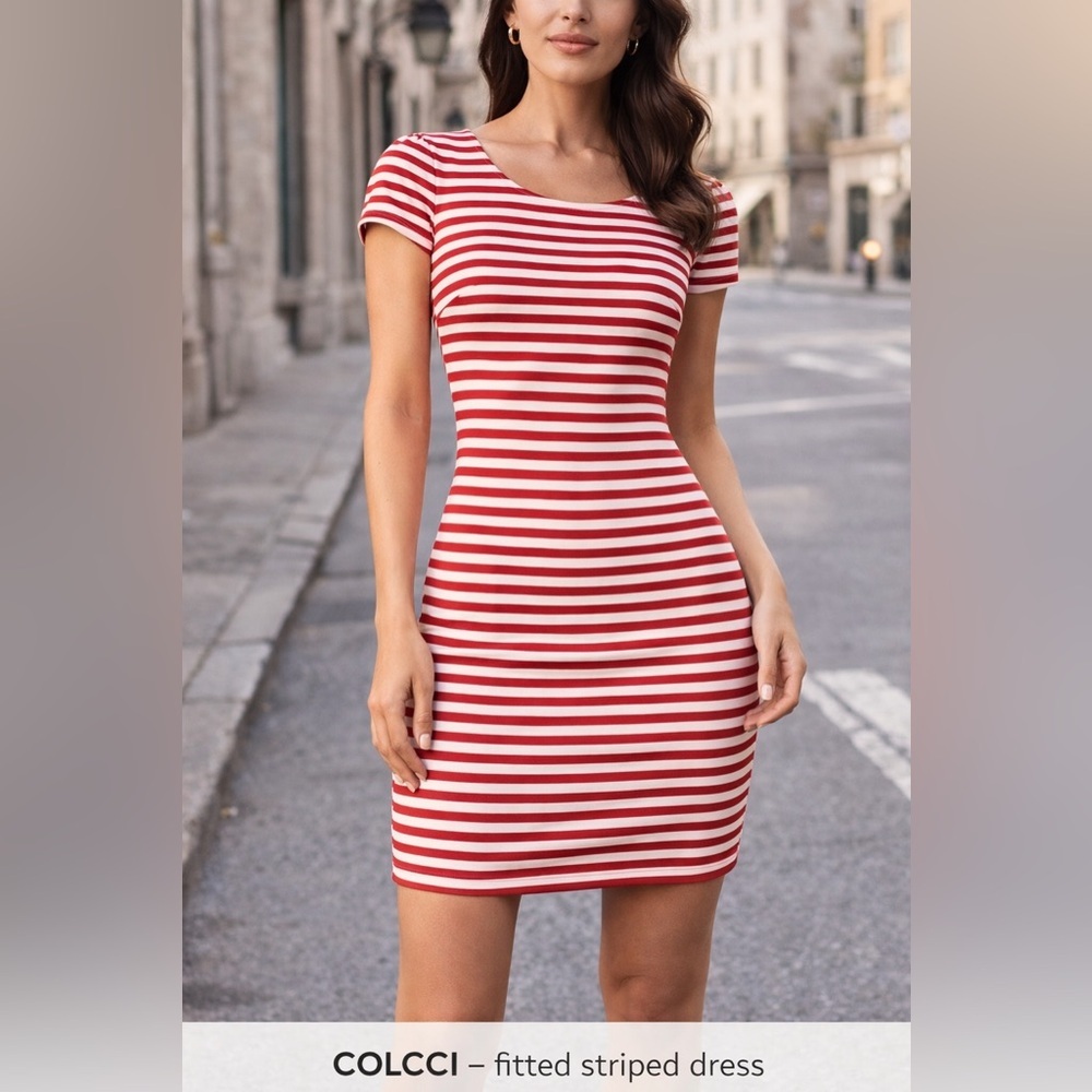 Colcci red and white striped bodycon dress size S short sleeve
